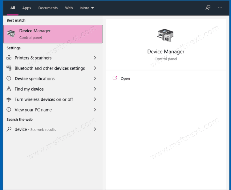 Open Device Manager In Search