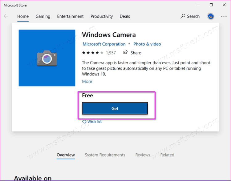 Reinstall Camera App In Windows 10