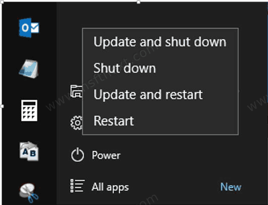 Remove Update and shutdown and Update and restart from Start menu