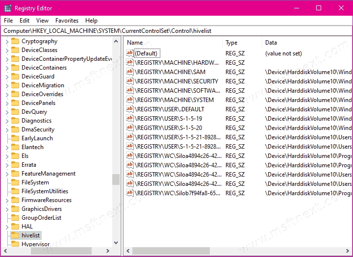 Windows 10 Registry Editor