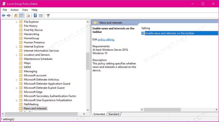 Disable Or Enable The Windows 10 News And Interests Feature Using Group Policy