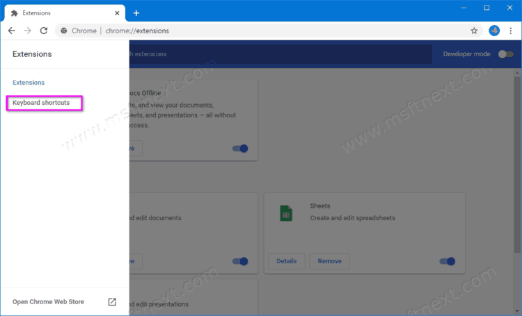 Chrome Extensions Keyboard Shortcuts Link
