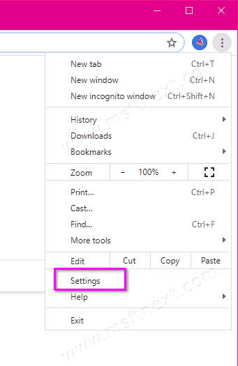 Chrome Settings Menu