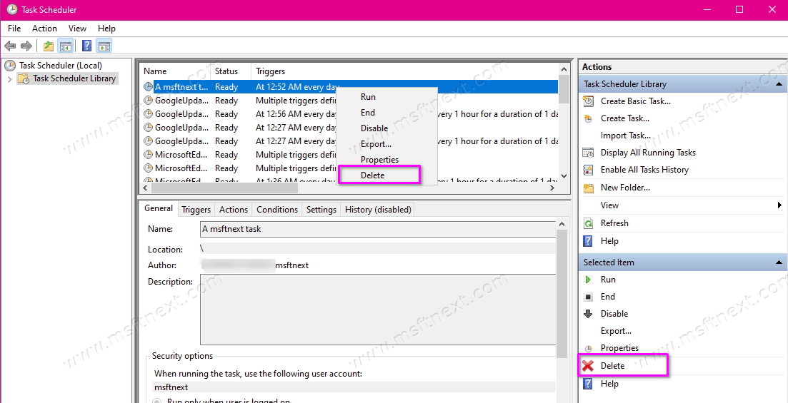 Delete A Scheduled Task In Windows 10