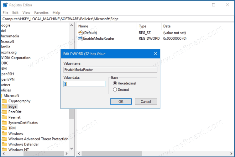 Disable the broadcast media feature in Edge with Group Policy