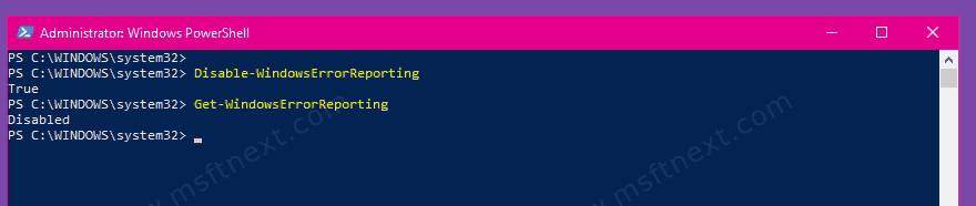 Disable Windows Error Reporting In PowerShell