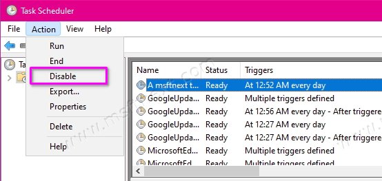 Disable Scheduled Task In Windows 10 From Menu