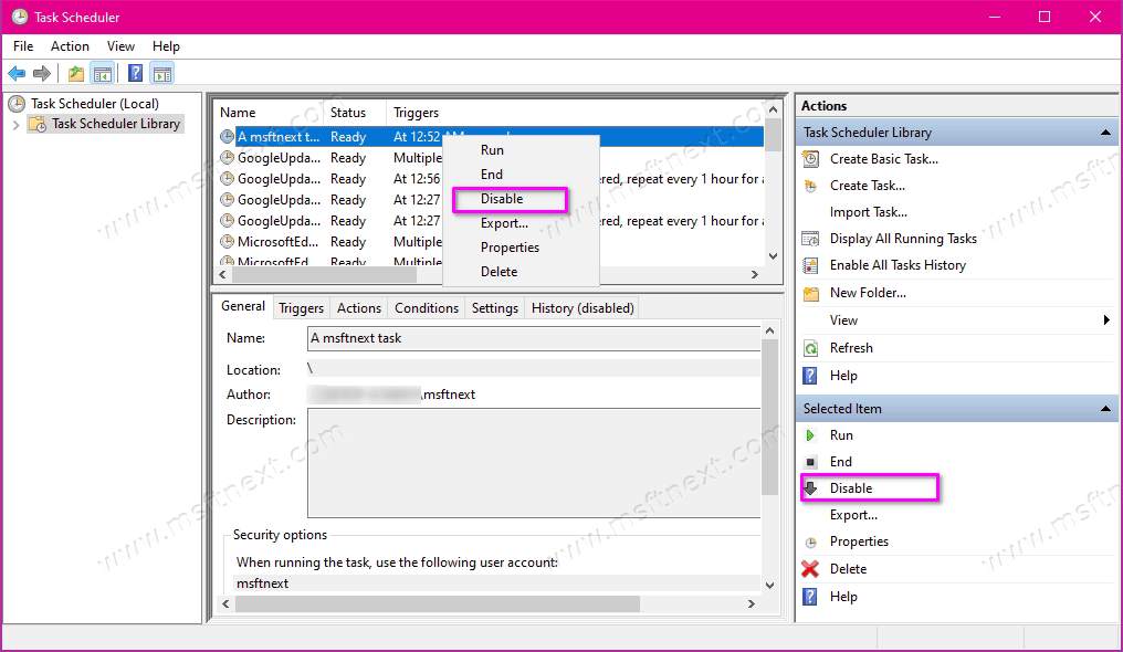Disable Scheduled Task In Windows 10