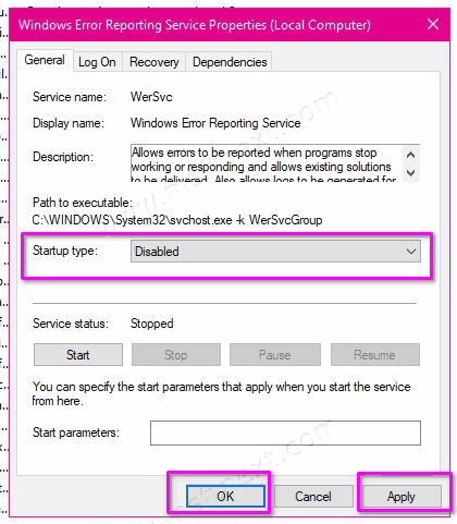 Disable The Windows Error Reporting Service