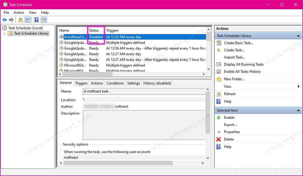Disabled Scheduled Tasks In Task Scheduler