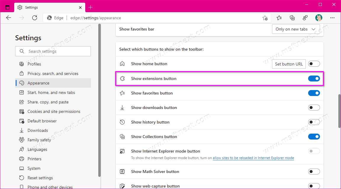 Edge Add Extensions Button To Toolbar