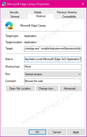 Edge Enable Extensions Button