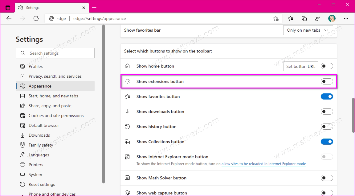 Edge Remove Extensions Button From Toolbar