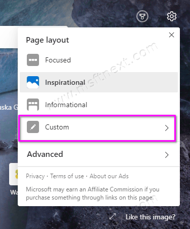 Edge New Tab Page Custom Settings