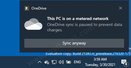 How to turn off OneDrive syncing is paused notifications