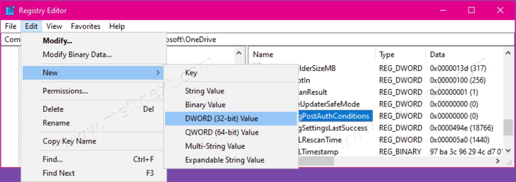 OneDrive Key New 32 Bit Dword