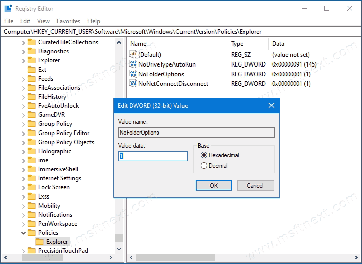 Prevent Users From Changing Folder Options In Windows 10