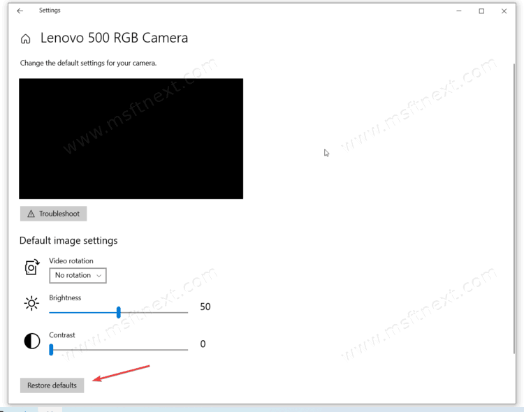 Reset Webcam Settings In Windows 10