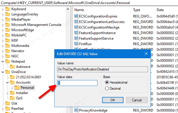 Turn Off OneDrive On This Day Notifications In The Registry