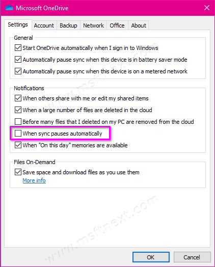 Turn Off OneDrive Notifications When Syncing Is Paused