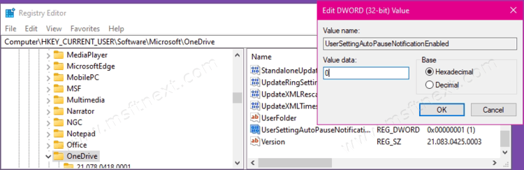 Turn Off OneDrive Pause Sync Notifications In The Registry