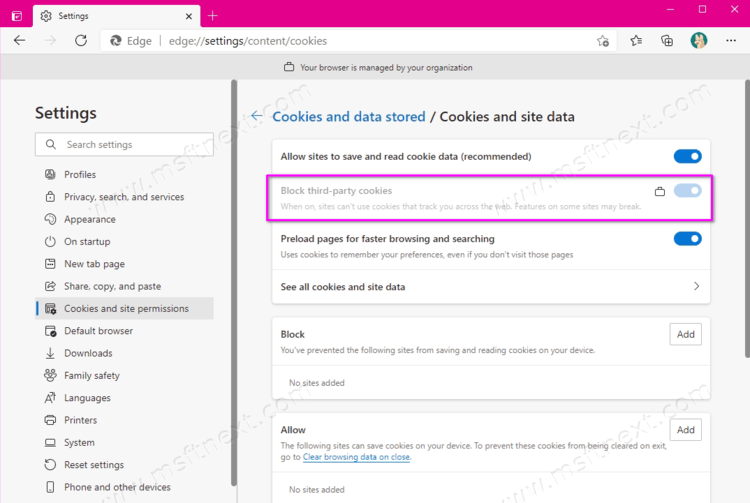 Block Third Party Cookies For All Users In Edge