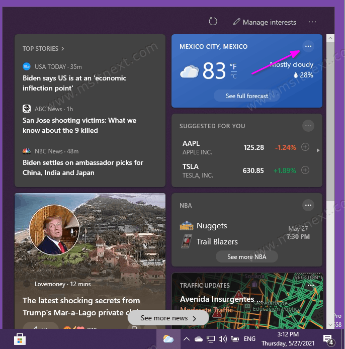 How to change the city location for News and Interest weather forecast