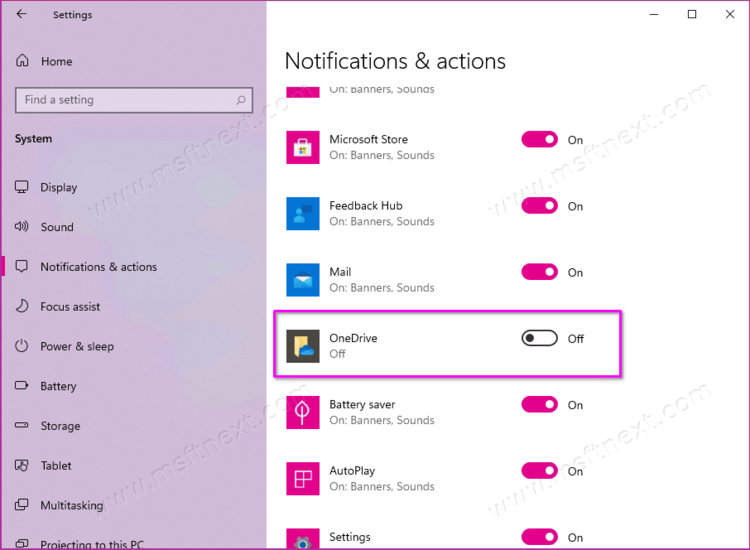Turn Off All OneDrive Notifications In Settings
