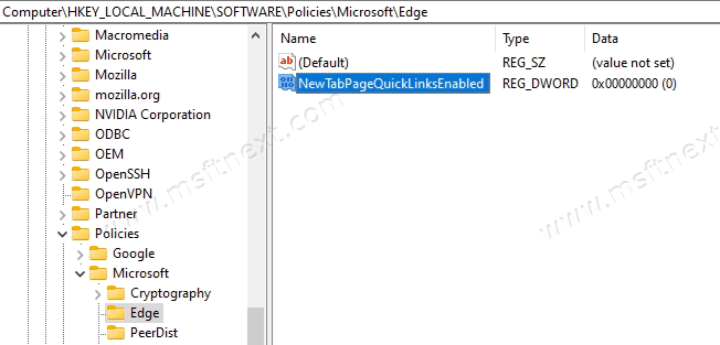 Turn Off Quick Links In Microsoft Edge For All Users