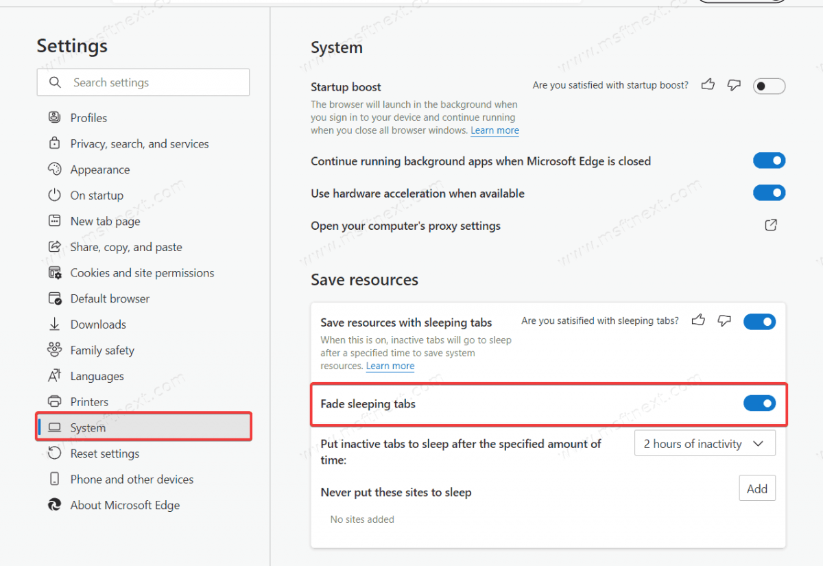 How to turn off fading tabs in Microsoft Edge