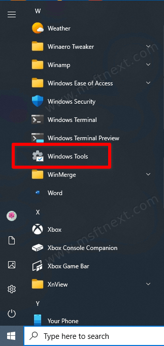 Windows 10 Start Menu Windows Tools Folder