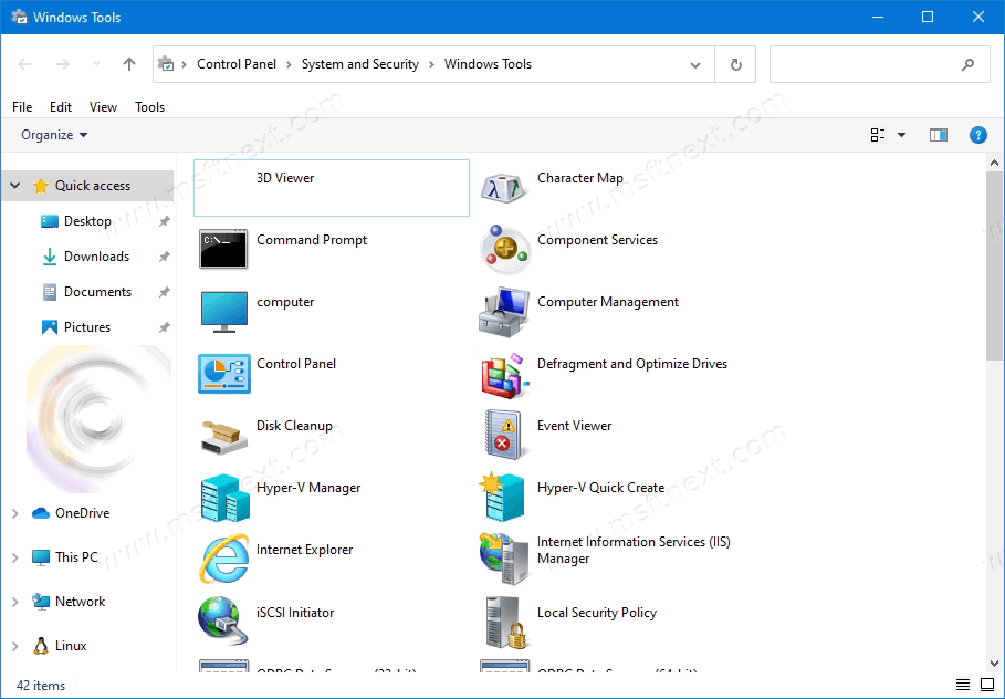 Windows 10 Windows Tools Open