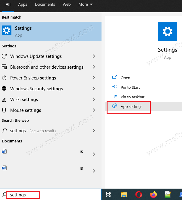 App Settings In Windows Search