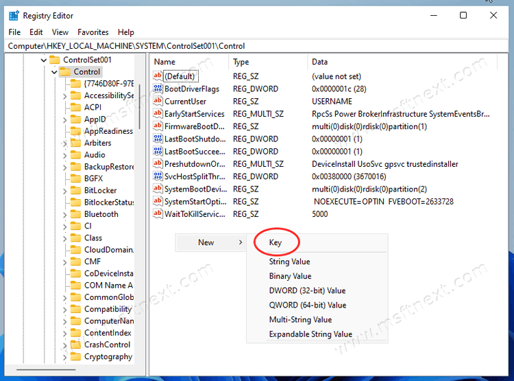 Create Bootcontrol Subkey