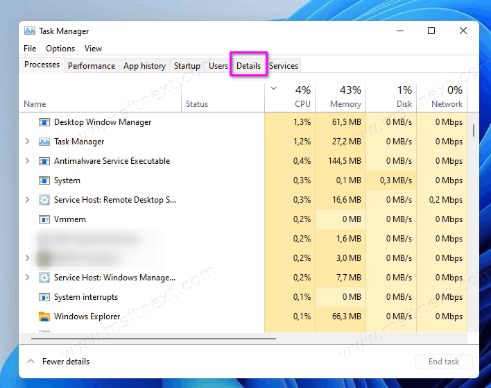 Task Manager Details Tab