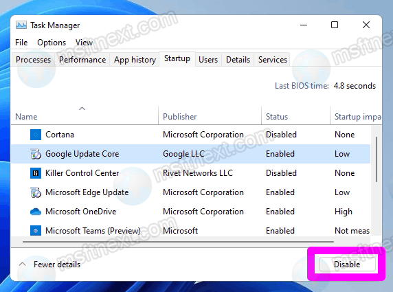 Disable Startup App In Task Manager
