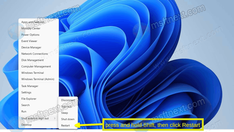 Restart From Win+X