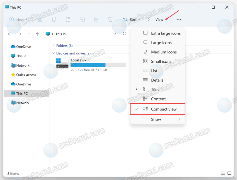 Enable File Explorer compact view in Windows 11