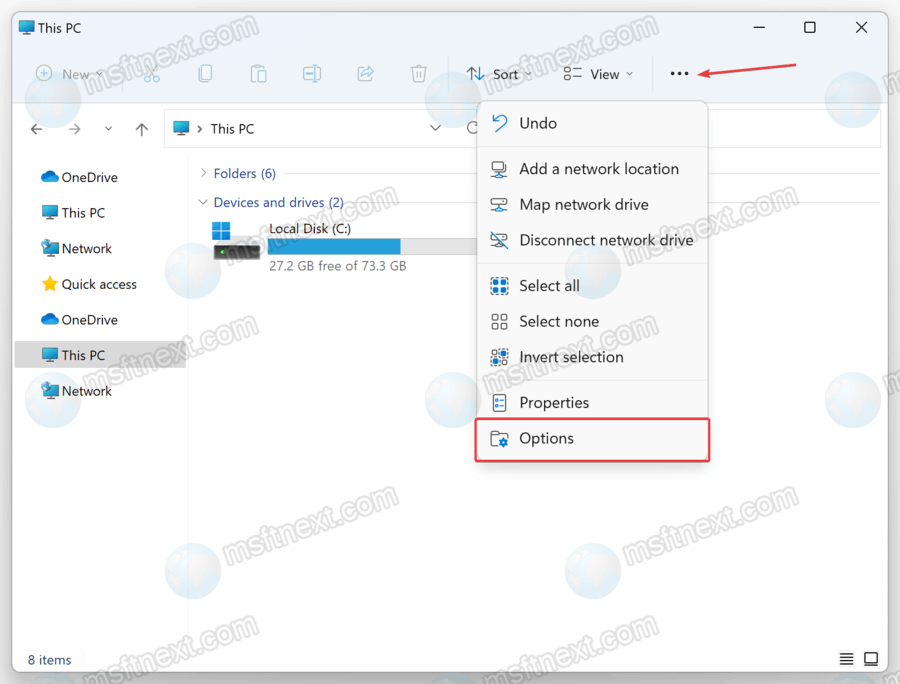 Windows 11 File Explorer options item