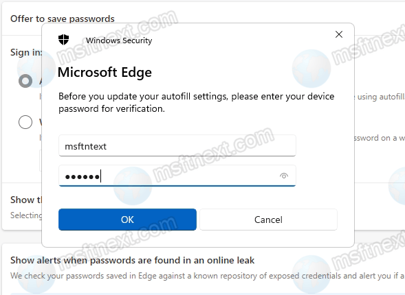 How to protect Edge saved passwords with Windows credentials