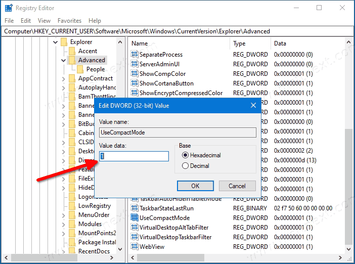 File Explorer Enable Compact Mode In Registry