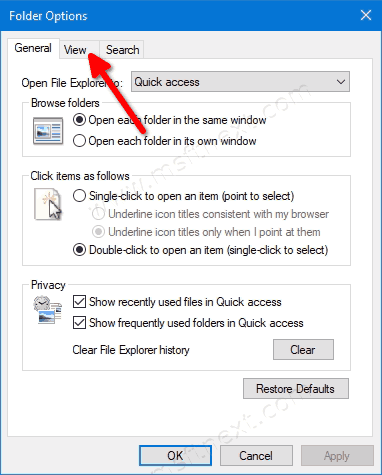 File Explorer Options Switch To View Tab