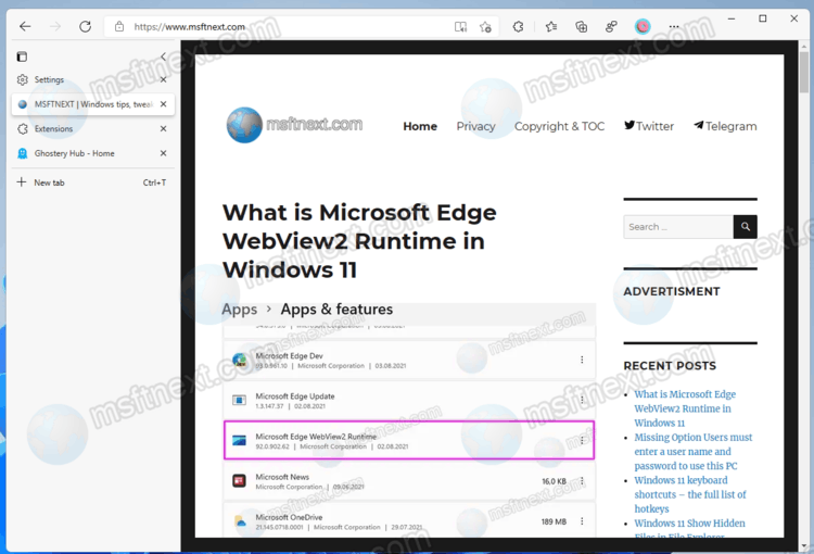Microsoft Edge With Hidden Window Title Bar 