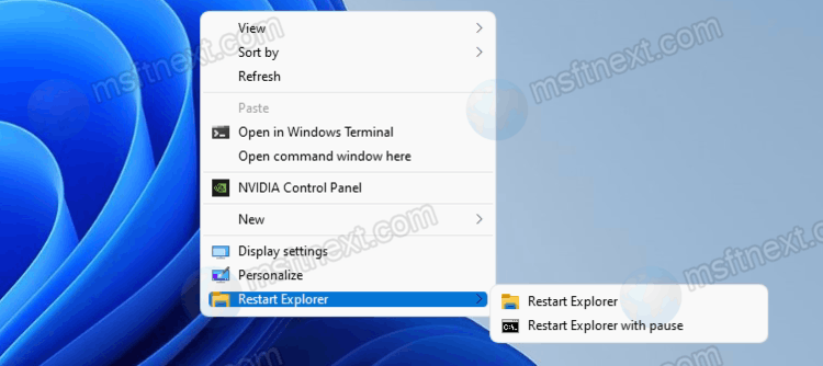 Restart Explorer in Windows 11 or Windows 10 from Context Menu
