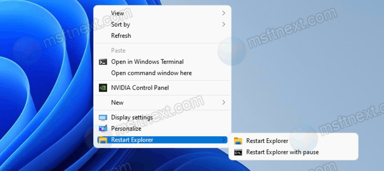 Restart Explorer Context Menu With Pause