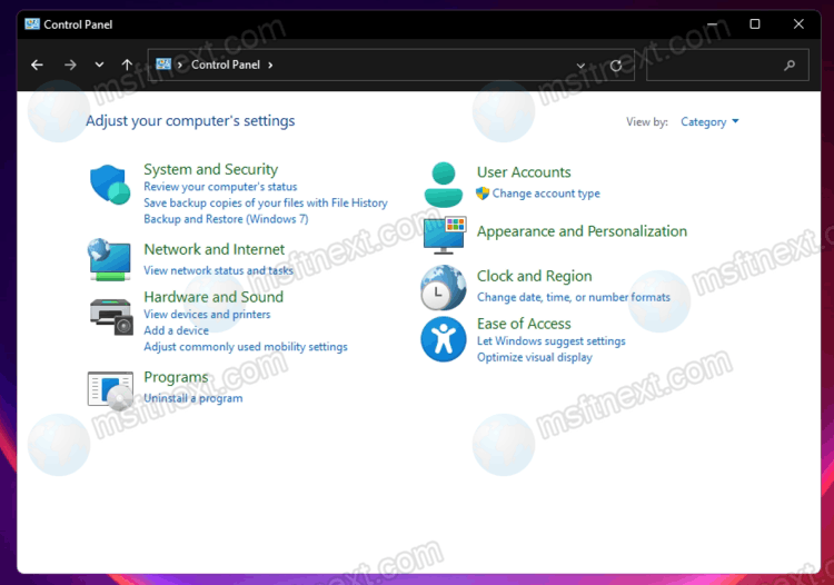 Windows 11 Control Panel