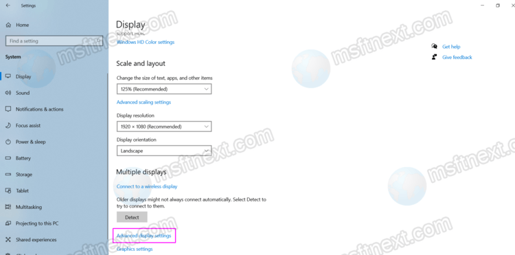 Advanced Display Settings Link