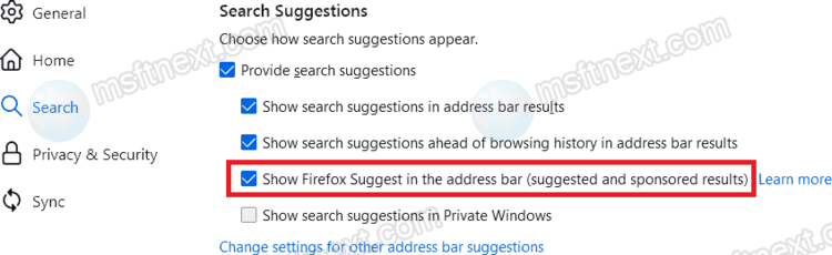 Disable Firefox Suggest