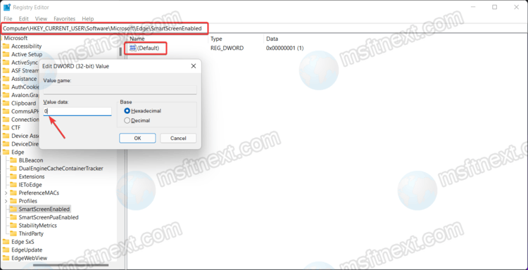 Disable SmartScreen in Microsoft Edge using Registry Editor