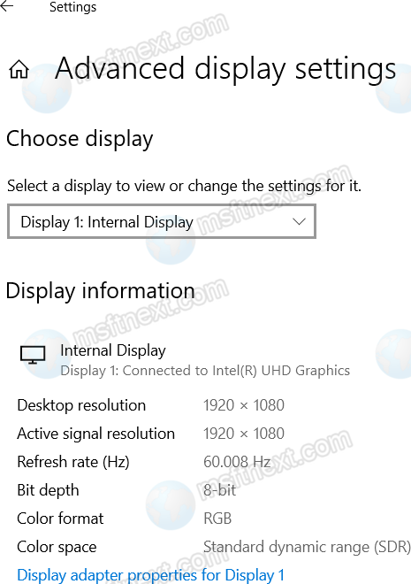 Display Adapter Properties Link